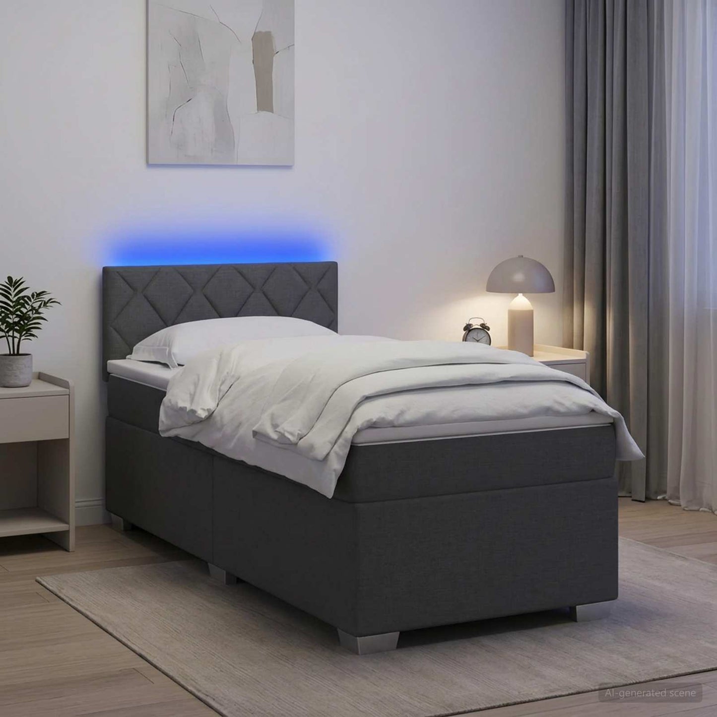 Boxspringbett mit Matratze und LED Dunkelgrau 80 x 200 cm Stoff