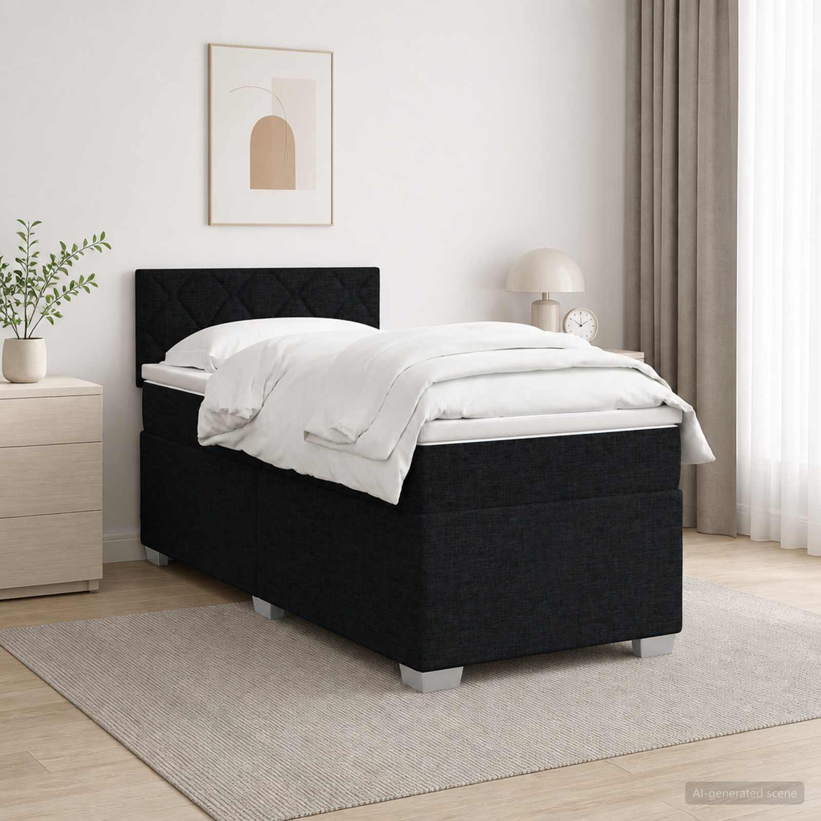 Boxspringbett mit Matratze und LED Schwarz 90 x 200 cm Stoff