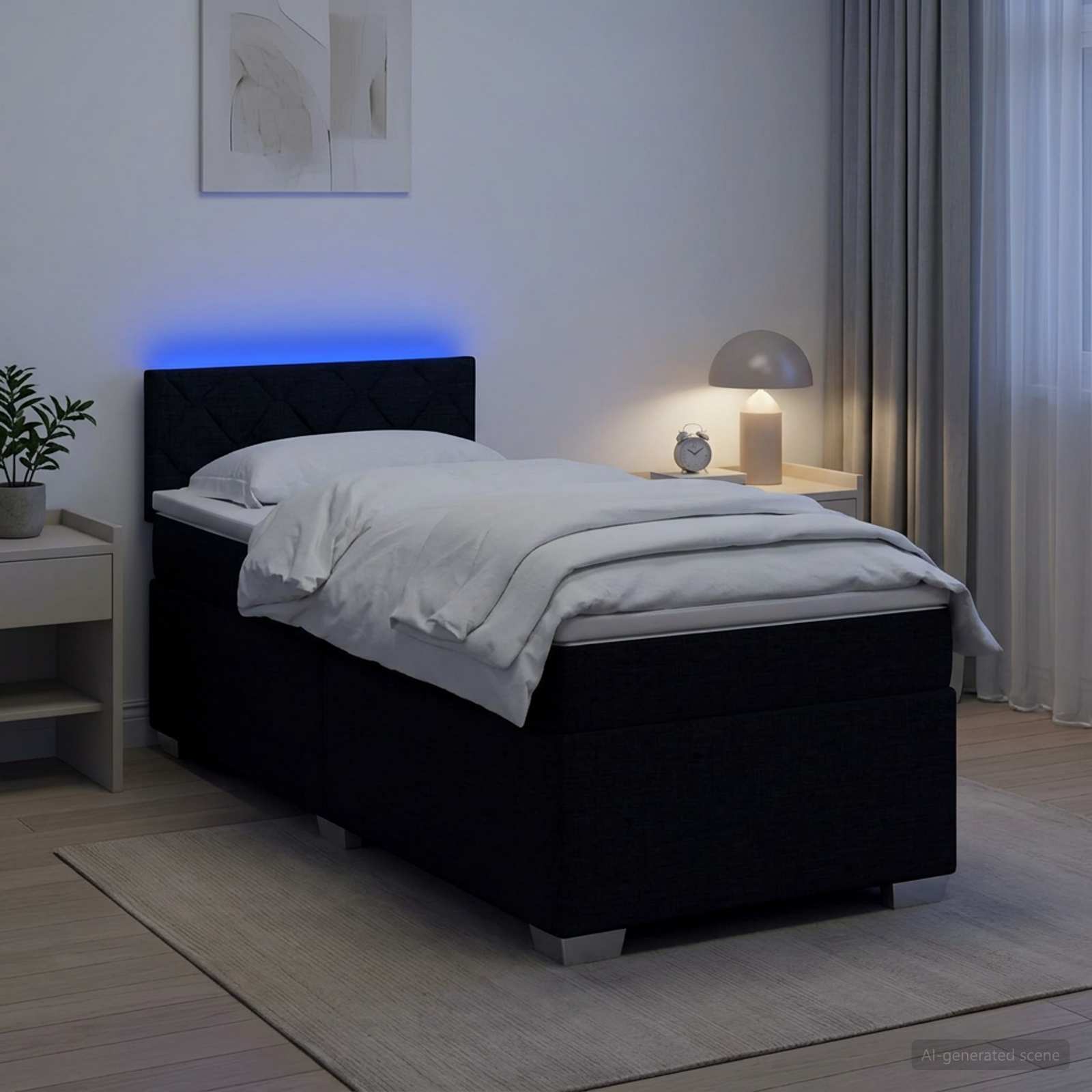 Boxspringbett mit Matratze und LED Schwarz 80 x 200 cm Stoff