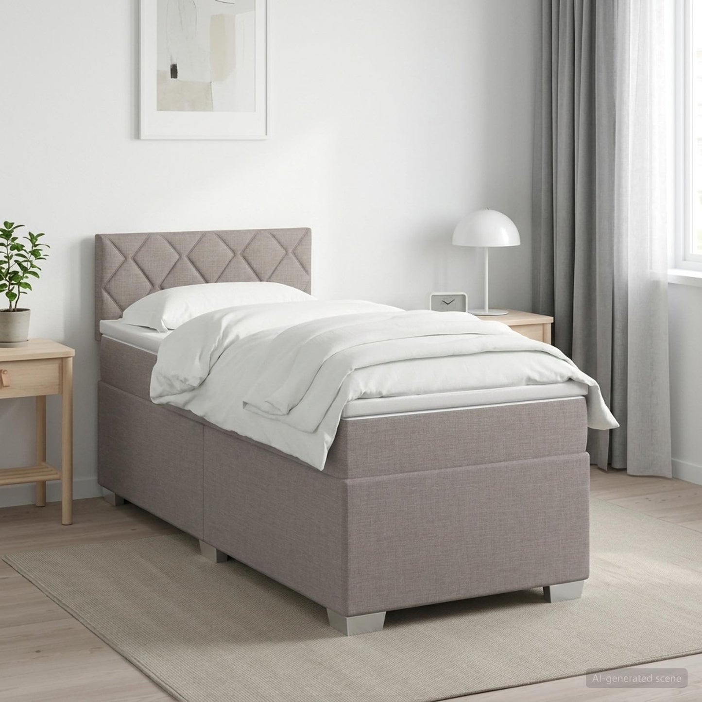 Boxspringbett mit Matratze und LED Taupe 90 x 200 cm Stoff