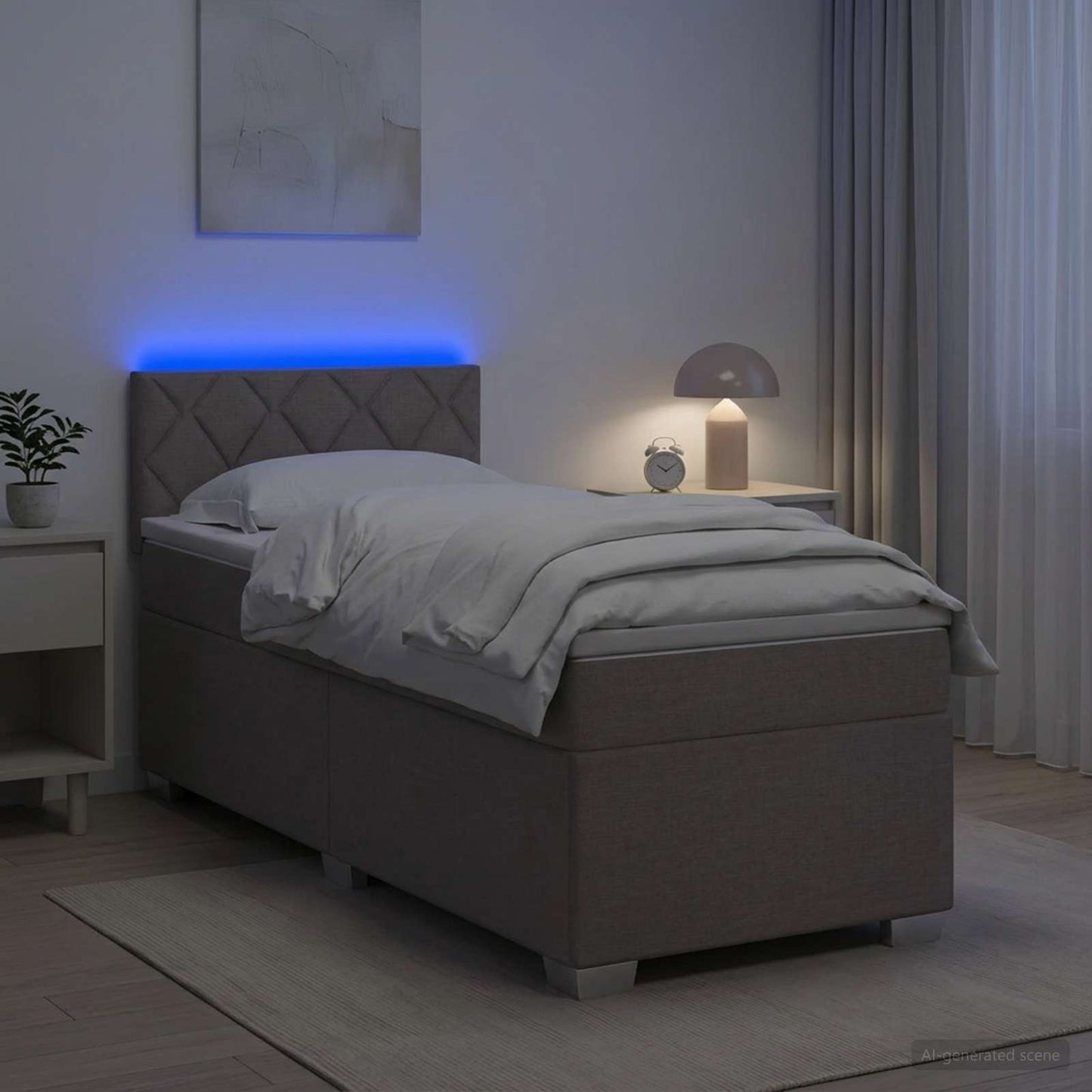 Boxspringbett mit Matratze und LED Taupe 90 x 200 cm Stoff