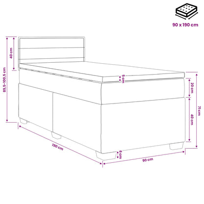 Boxspringbett mit Matratze und LED Schwarz 90 x 190 cm Stoff