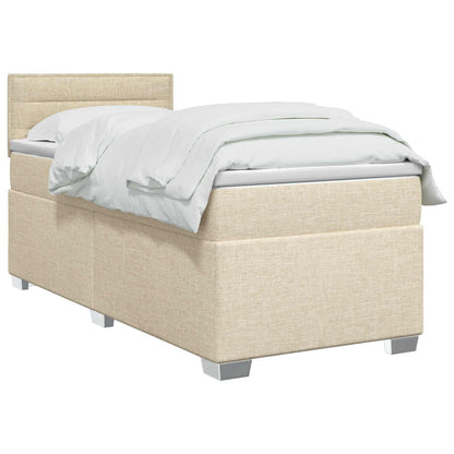 Boxspringbett mit Matratze und LED Creme 90 x 200 cm Stoff