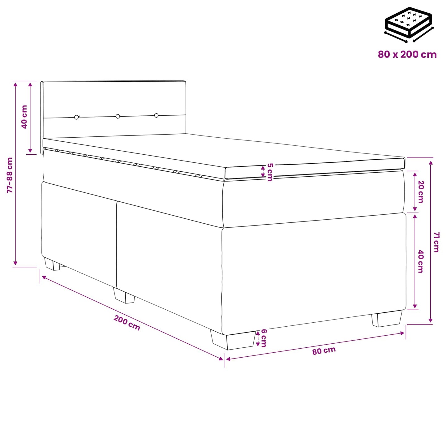 Boxspringbett mit Matratze und LED Taupe 90 x 200 cm Stoff