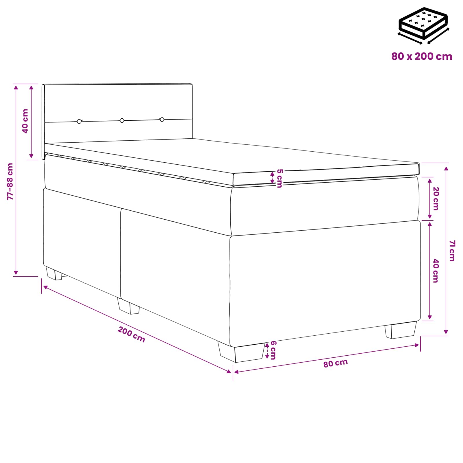 Boxspringbett mit Matratze und LED Taupe 90 x 200 cm Stoff