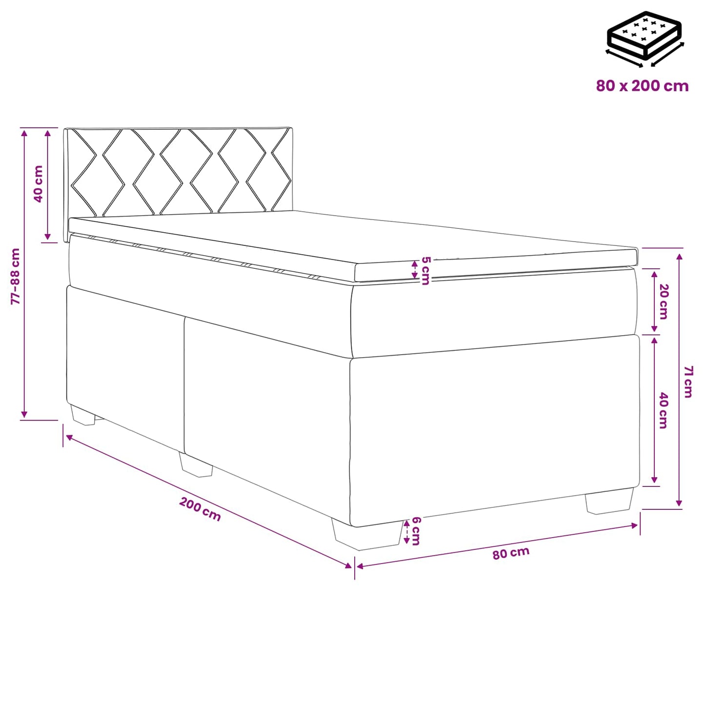 Boxspringbett mit Matratze und LED Schwarz 90 x 200 cm Stoff