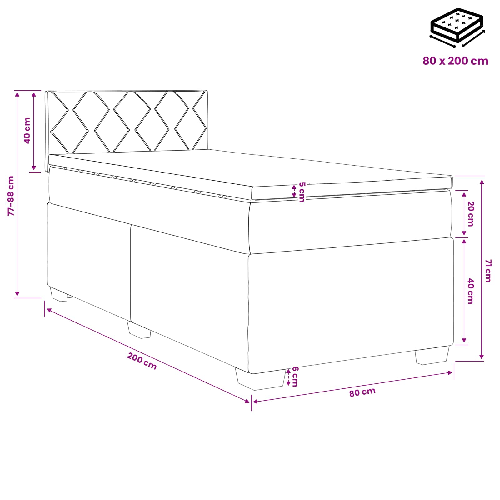 Boxspringbett mit Matratze und LED Schwarz 90 x 200 cm Stoff