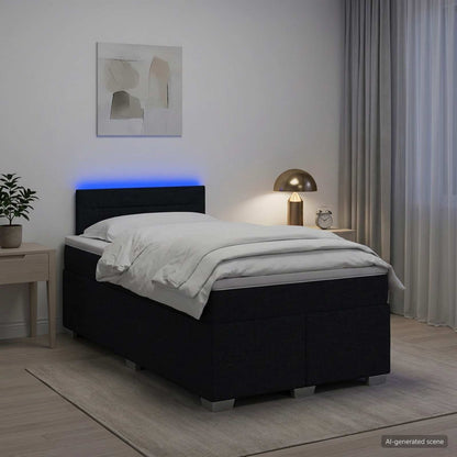 Boxspringbett mit Matratze und LED Schwarz 120 x 200 cm Stoff