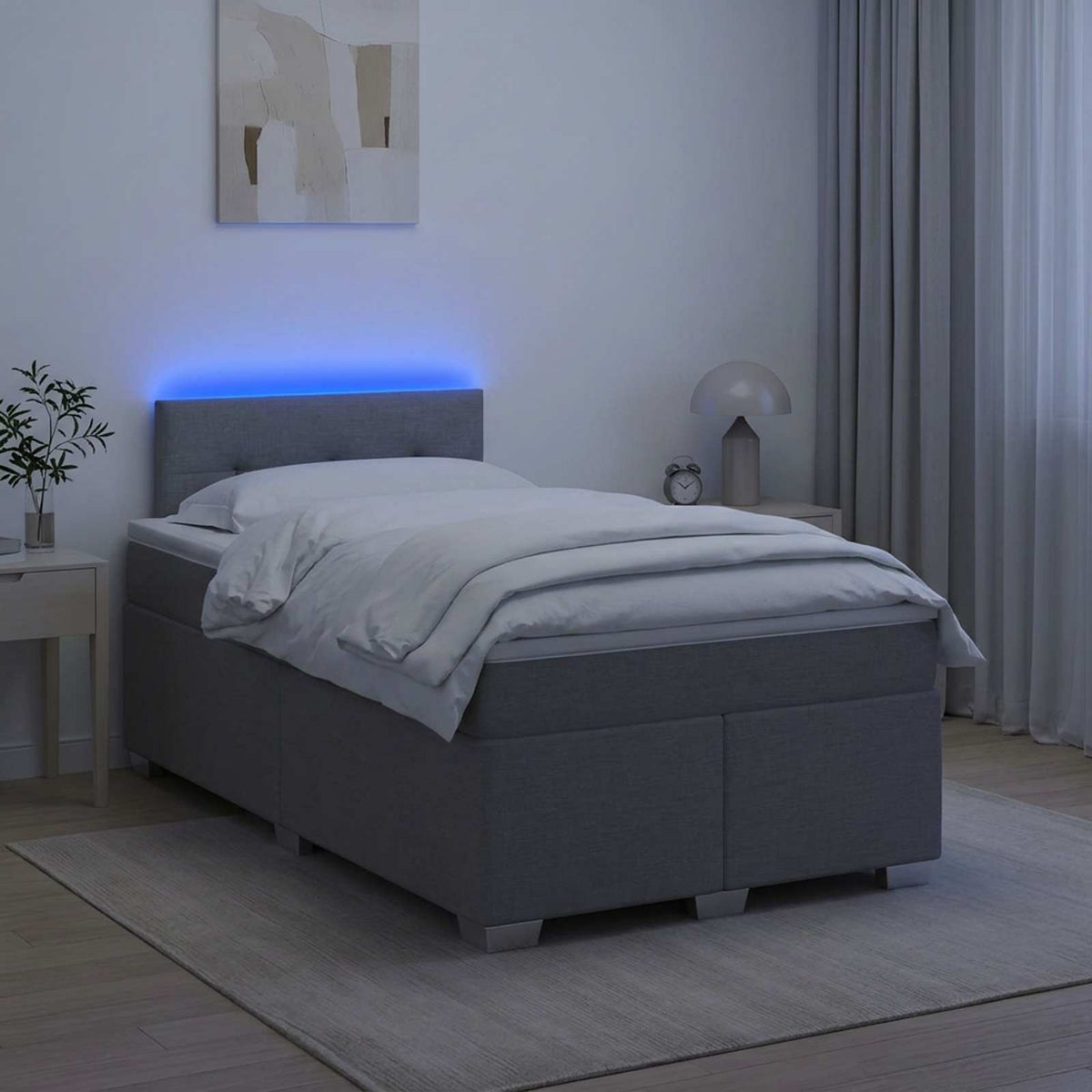 Boxspringbett mit Matratze und LED Hellgrau 120 x 200 cm Stoff