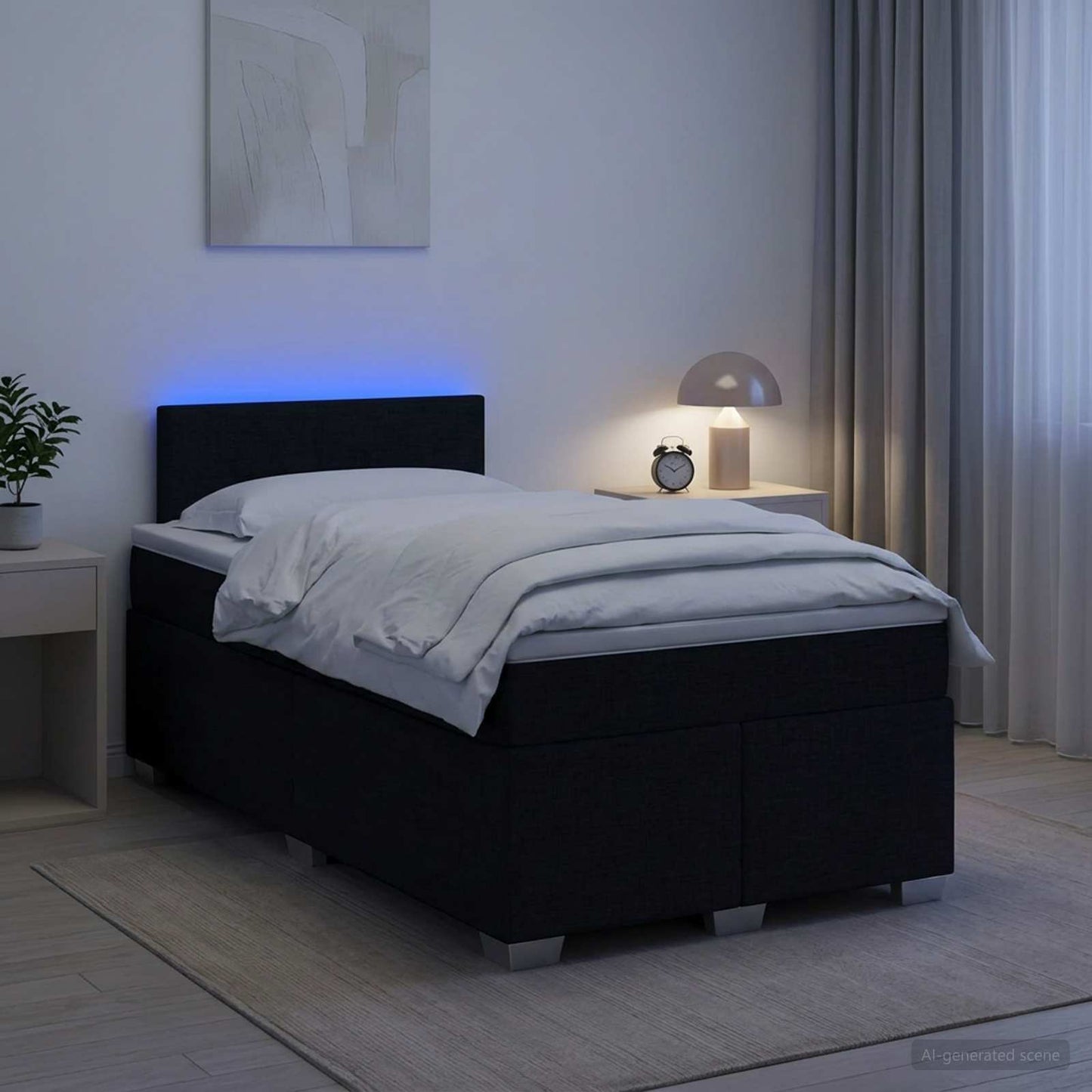 Boxspringbett mit Matratze und LED Schwarz 120 x 190 cm Stoff