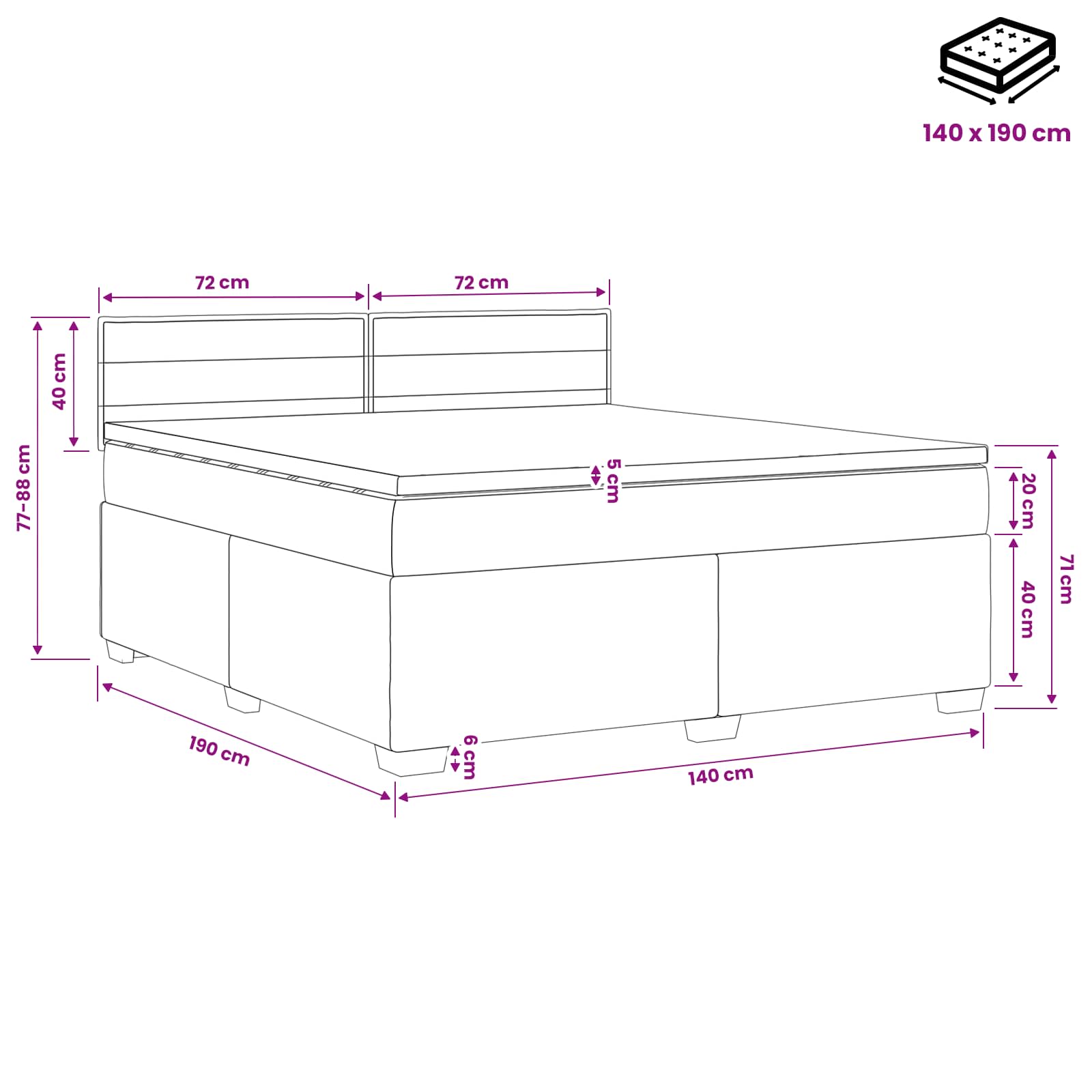 Boxspringbett mit Matratze und LED Hellgrau 140 x 190 cm Stoff