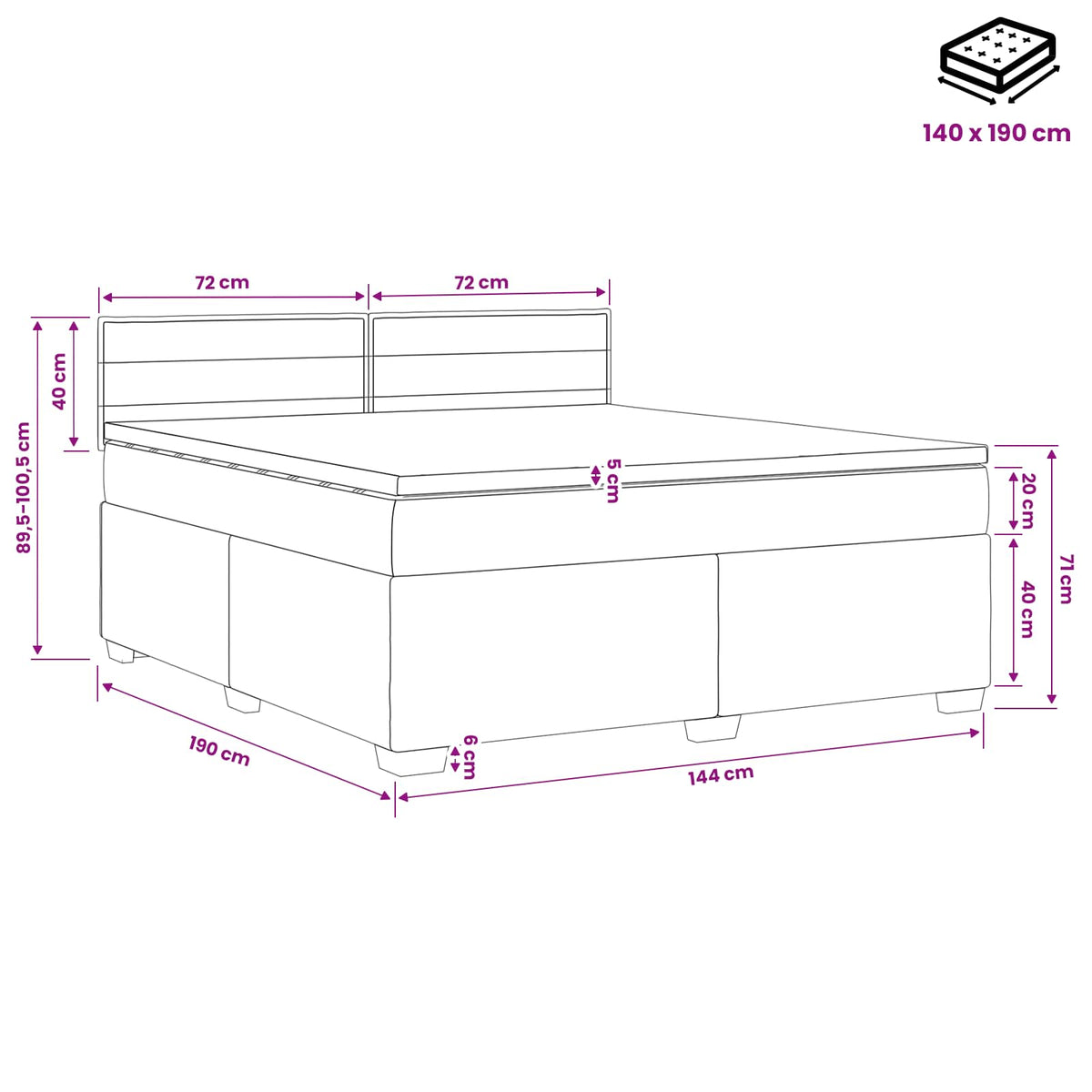 Boxspringbett mit Matratze und LED Taupe 140 x 190 cm Stoff