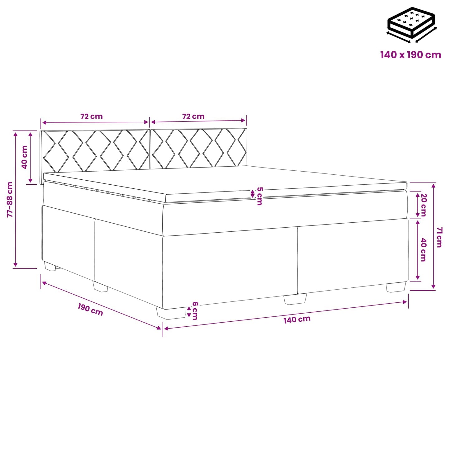 Boxspringbett mit Matratze und LED Hellgrau 140 x 190 cm Stoff