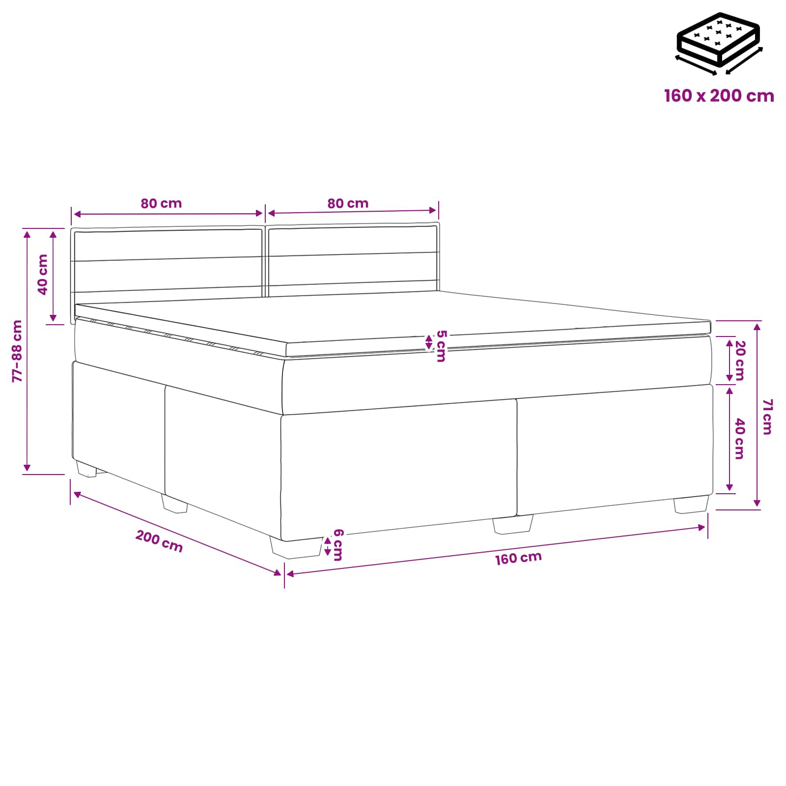 Boxspringbett mit Matratze und LED Dunkelgrau 160 x 200 cm