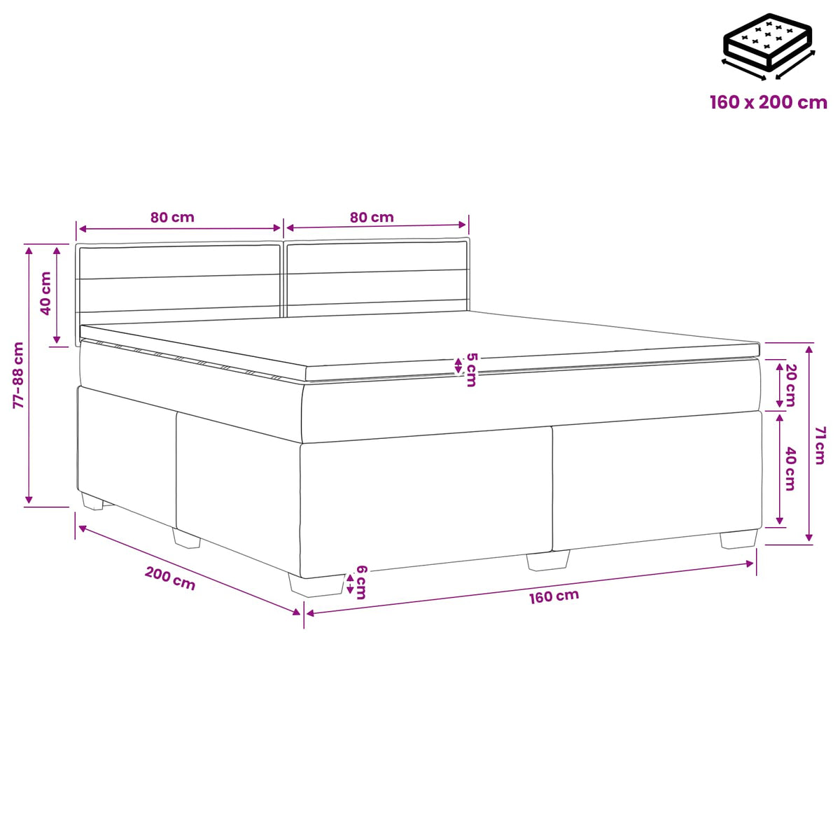Boxspringbett mit Matratze und LED Dunkelgrau 160 x 200 cm