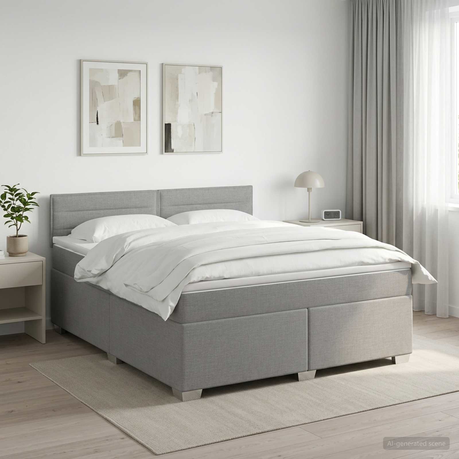 Boxspringbett mit Matratze und LED Hellgrau 140 x 190 cm Stoff