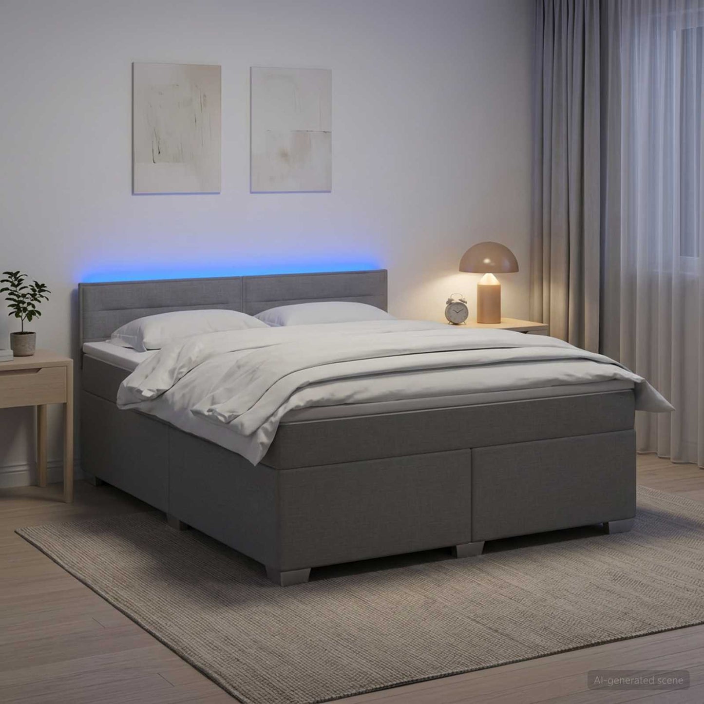 Boxspringbett mit Matratze und LED Hellgrau 140 x 200 cm Stoff