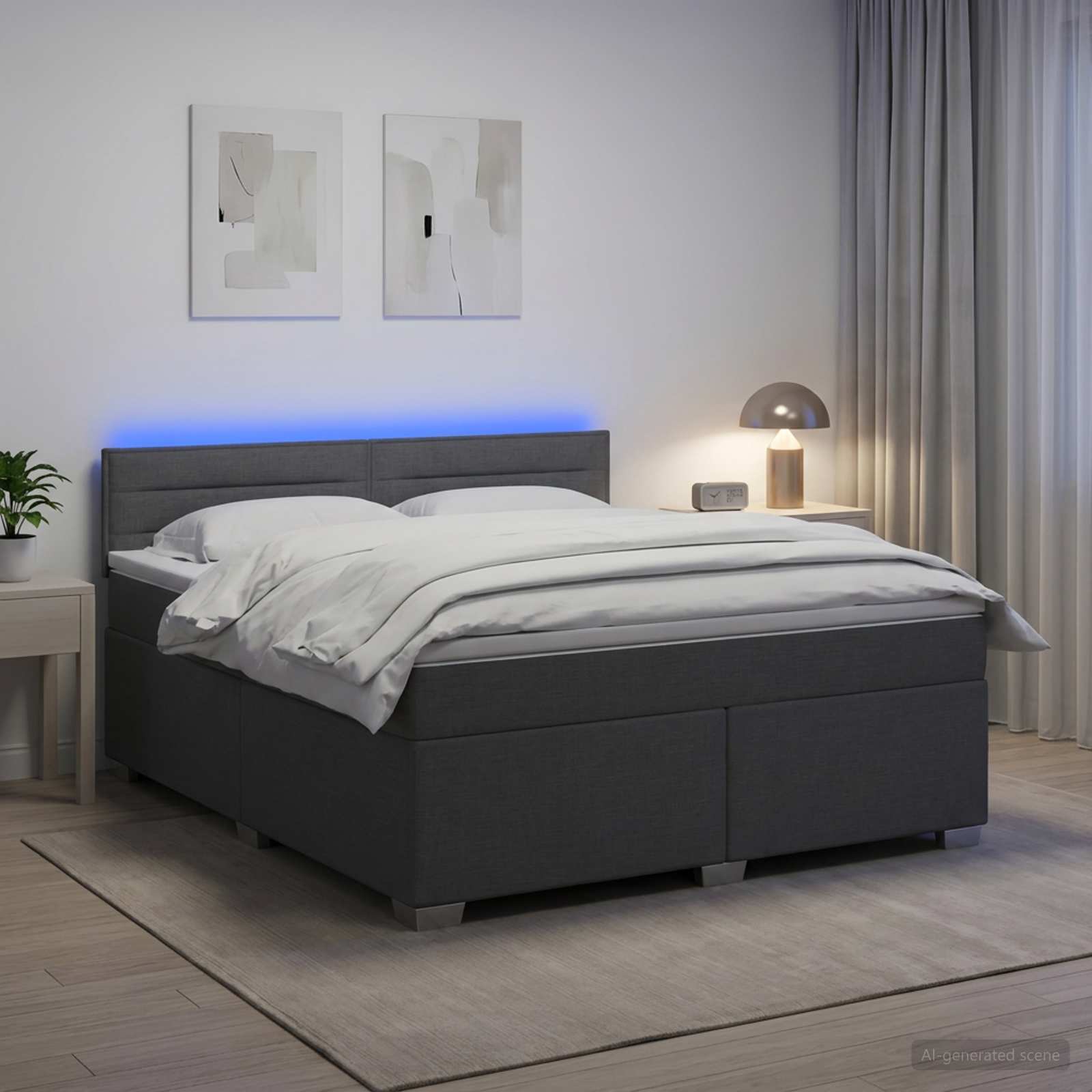 Boxspringbett mit Matratze und LED Dunkelgrau 140 x 200 cm