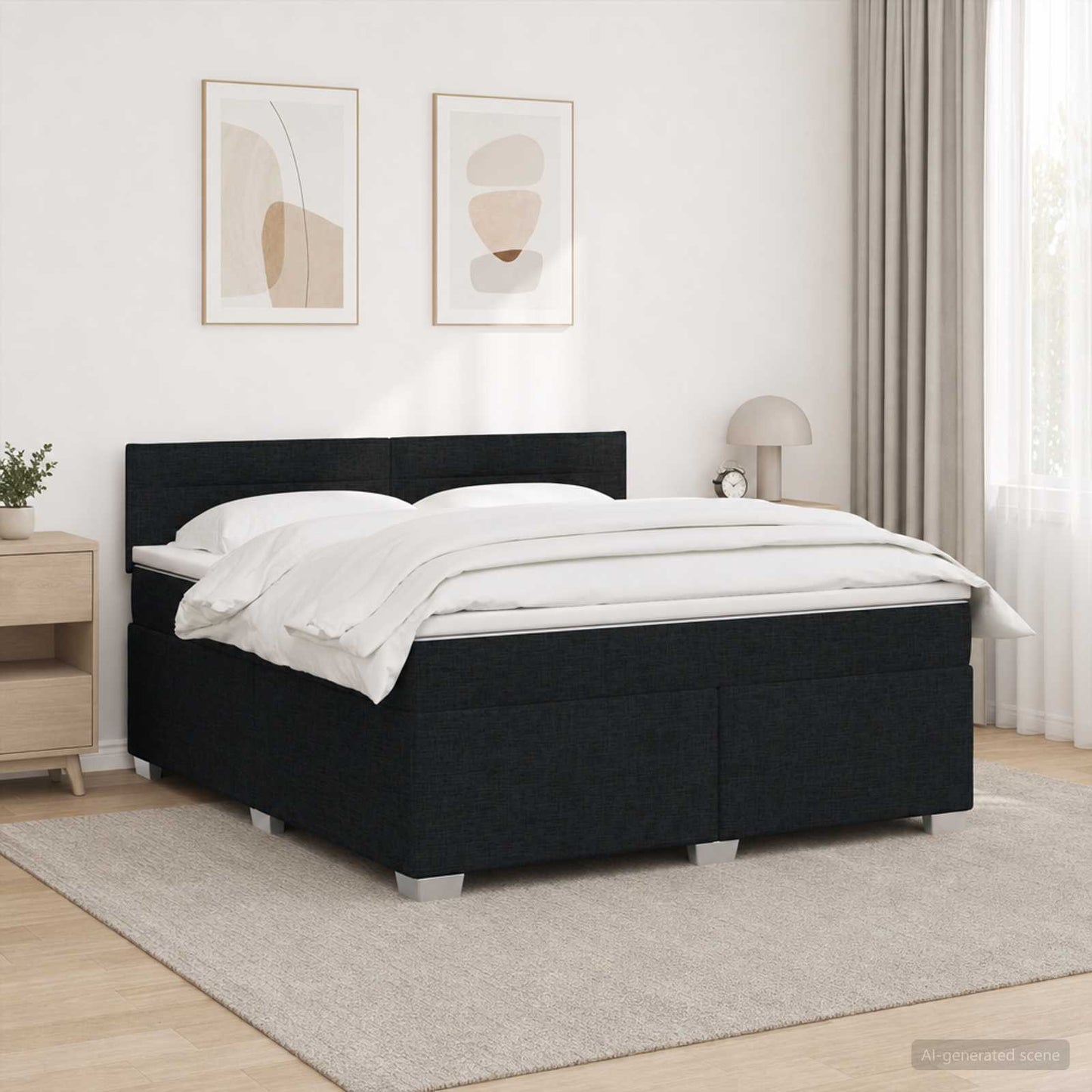 Boxspringbett mit Matratze und LED Schwarz 140 x 200 cm Stoff