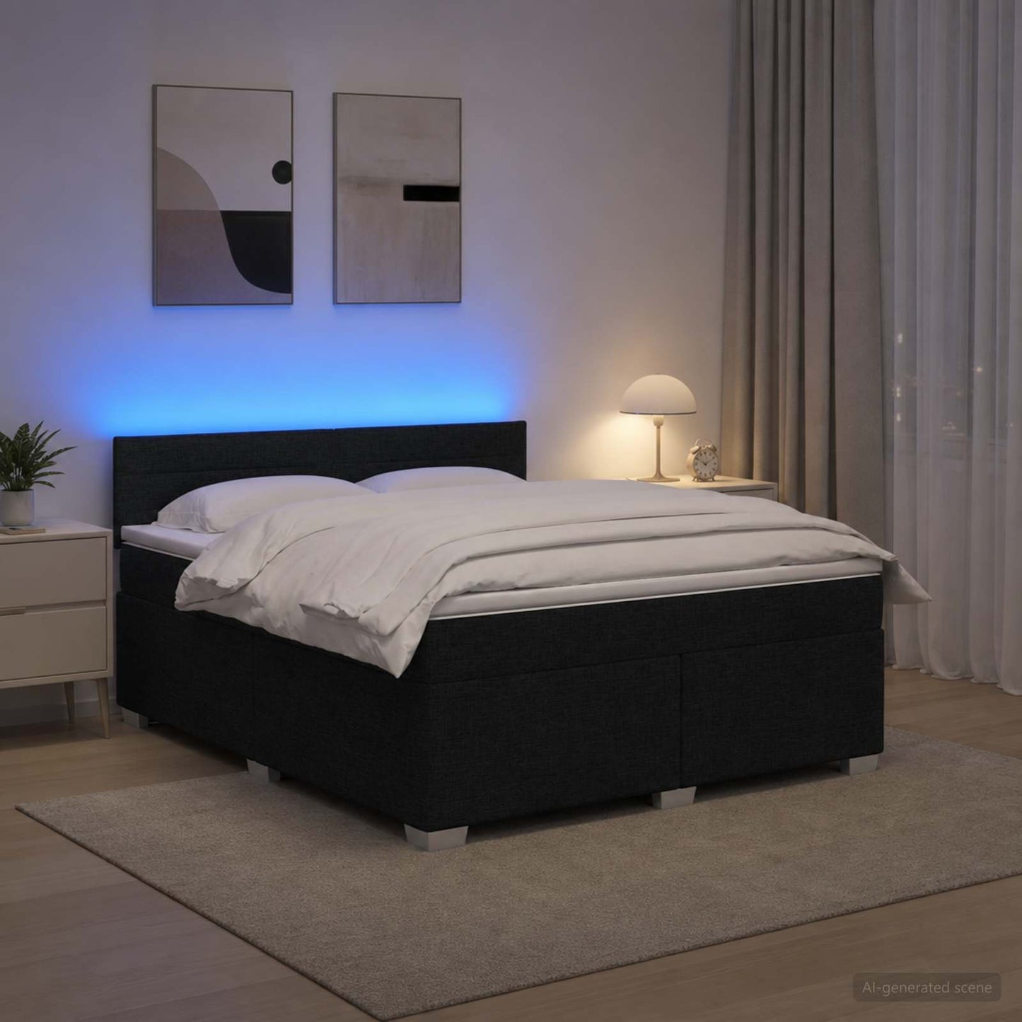 Boxspringbett mit Matratze und LED Schwarz 140 x 190 cm Stoff