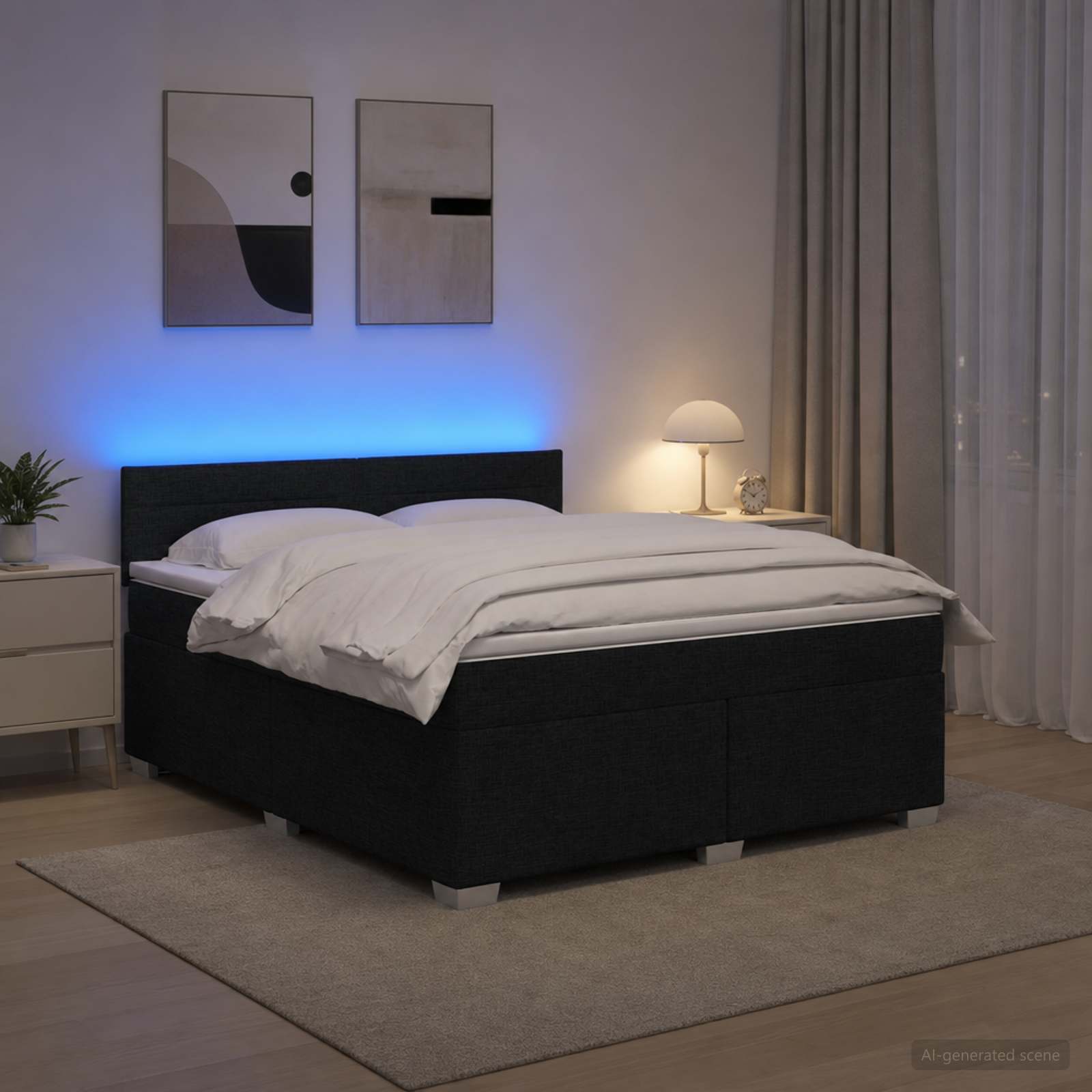 Boxspringbett mit Matratze und LED Schwarz 140 x 190 cm Stoff