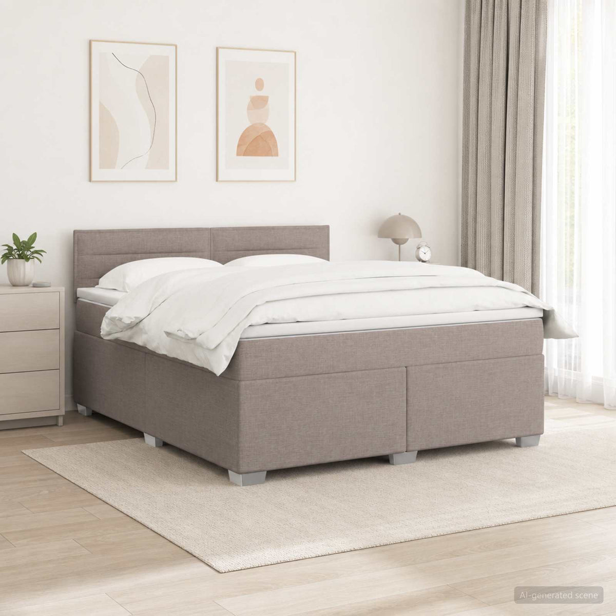 Boxspringbett mit Matratze und LED Taupe 140 x 190 cm Stoff