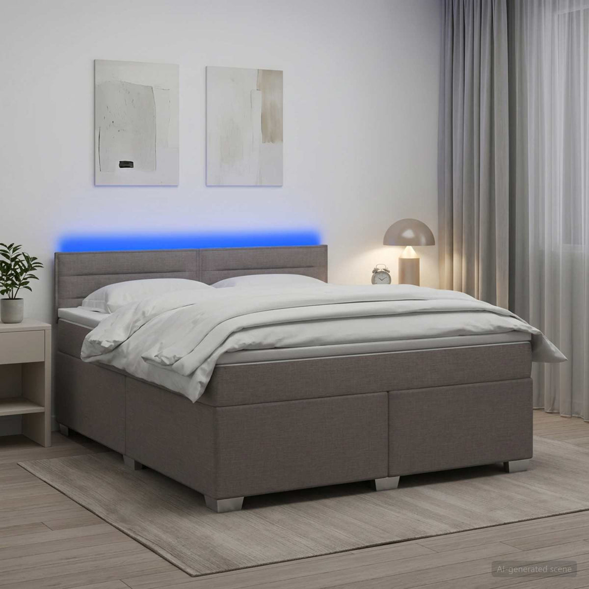Boxspringbett mit Matratze und LED Taupe 140 x 190 cm Stoff