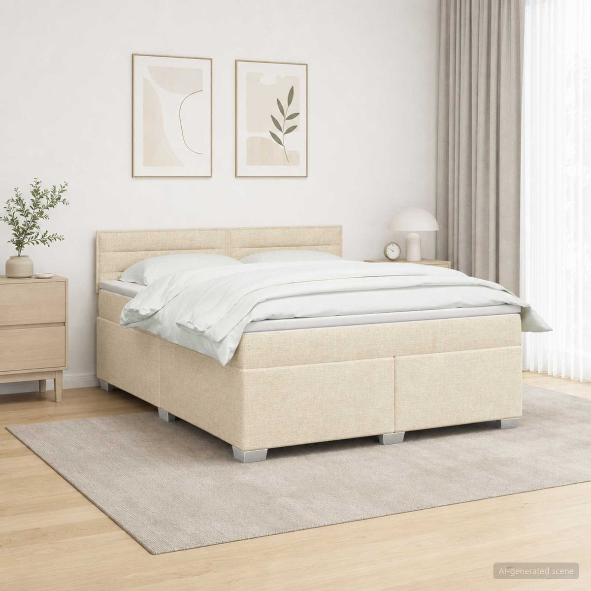 Boxspringbett mit Matratze und LED Creme 160 x 200 cm Stoff