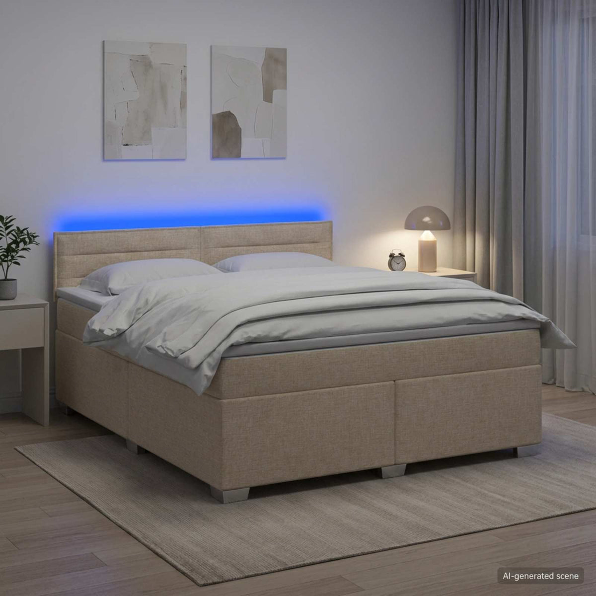 Boxspringbett mit Matratze und LED Creme 160 x 200 cm Stoff