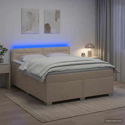Boxspringbett mit Matratze und LED Creme 160 x 200 cm Stoff