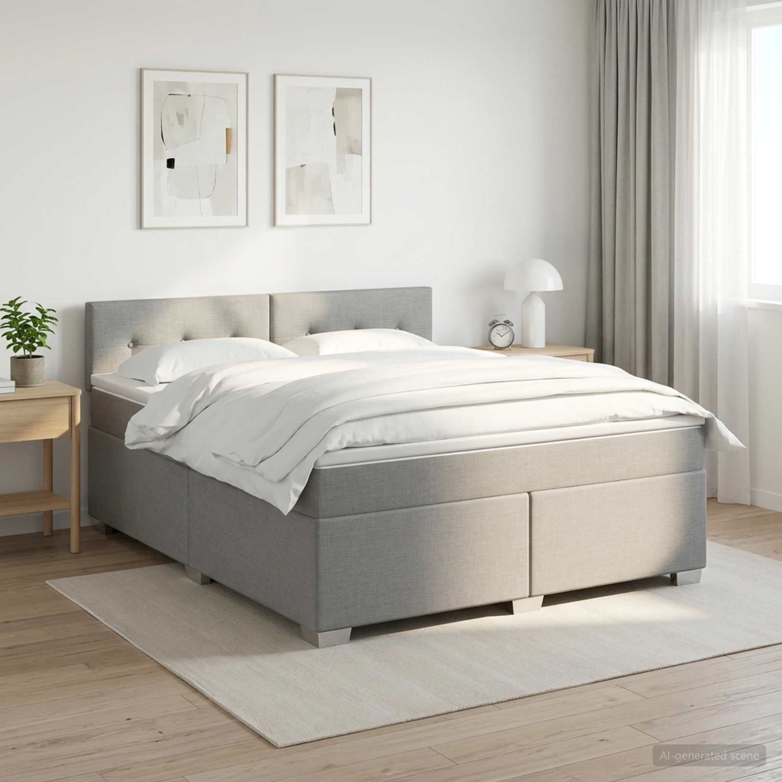 Boxspringbett mit Matratze und LED Hellgrau 140 x 190 cm Stoff