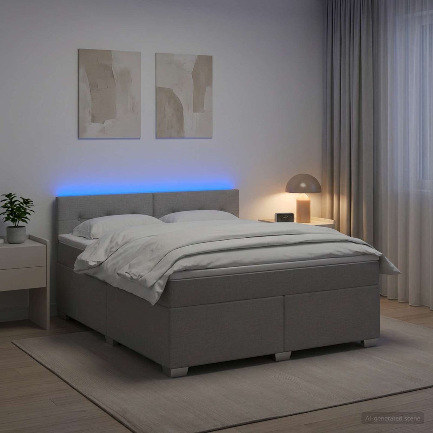 Boxspringbett mit Matratze und LED Hellgrau 140 x 190 cm Stoff