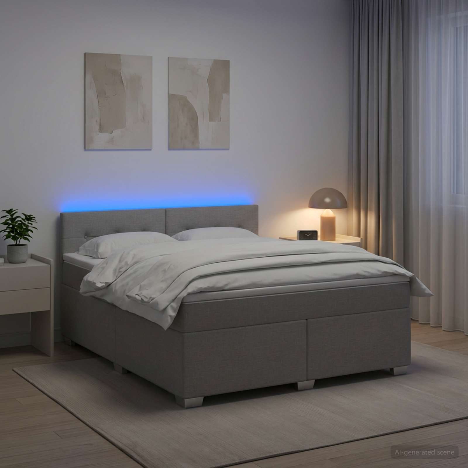 Boxspringbett mit Matratze und LED Hellgrau 140 x 190 cm Stoff
