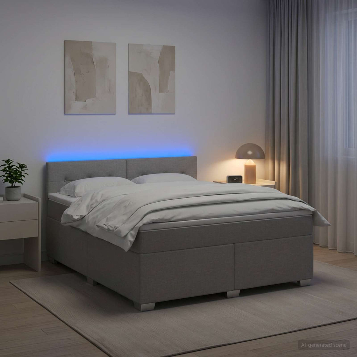 Boxspringbett mit Matratze und LED Hellgrau 160 x 200 cm Stoff