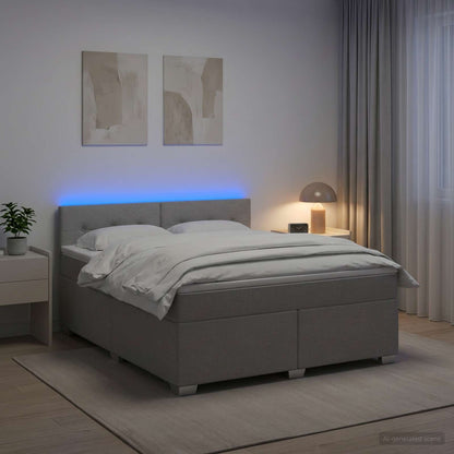 Boxspringbett mit Matratze und LED Hellgrau 160 x 200 cm Stoff