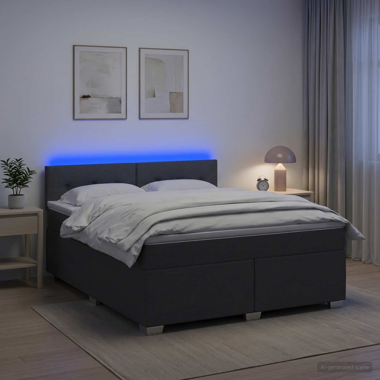 Boxspringbett mit Matratze und LED Dunkelgrau 160 x 200 cm