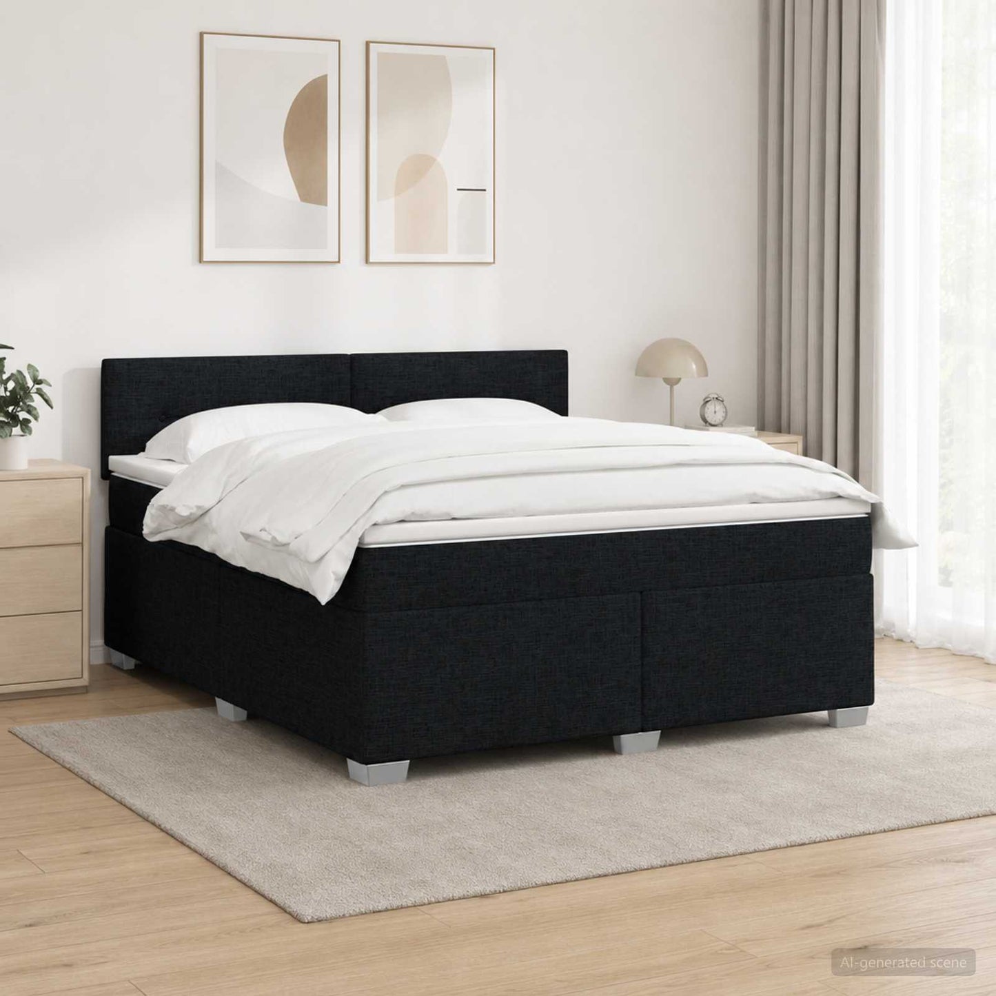 Boxspringbett mit Matratze und LED Schwarz 160 x 200 cm Stoff