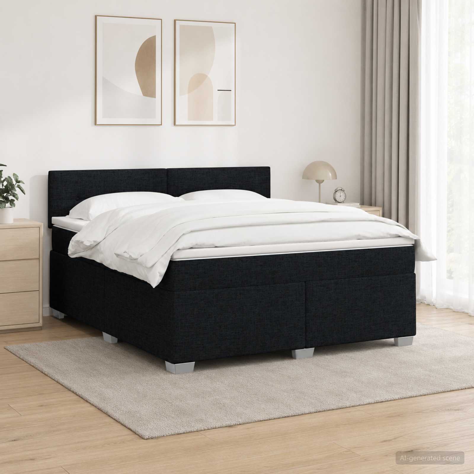 Boxspringbett mit Matratze und LED Schwarz 160 x 200 cm Stoff