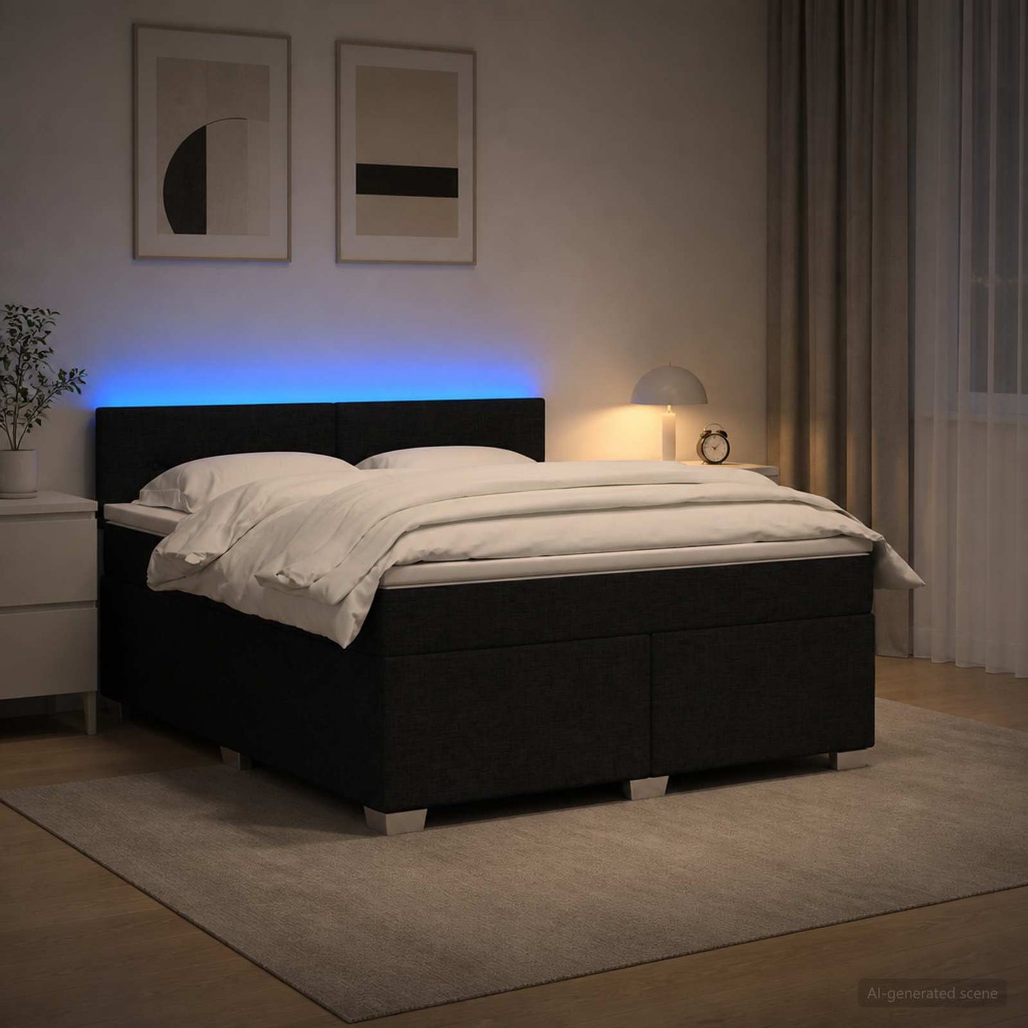 Boxspringbett mit Matratze und LED Schwarz 160 x 200 cm Stoff