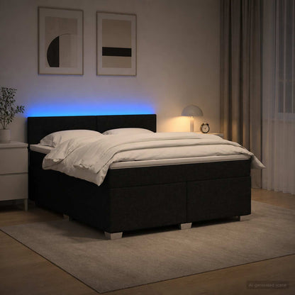 Boxspringbett mit Matratze und LED Schwarz 160 x 200 cm Stoff