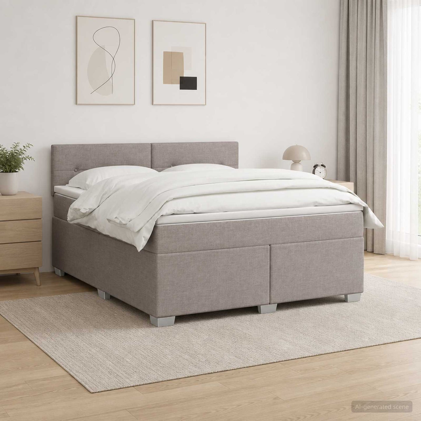Boxspringbett mit Matratze und LED Taupe 140 x 190 cm Stoff