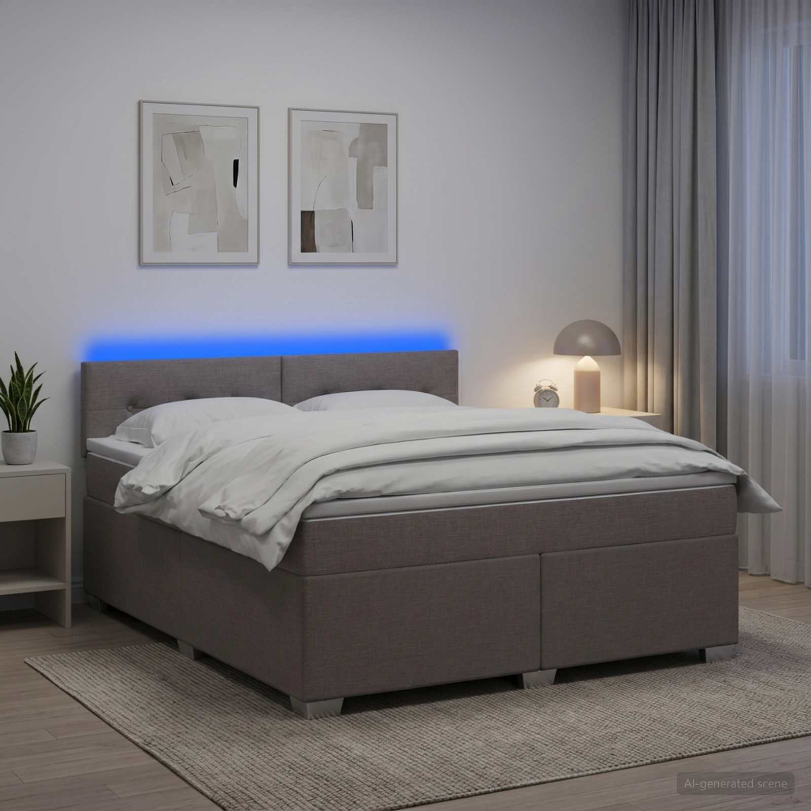 Boxspringbett mit Matratze und LED Taupe 140 x 190 cm Stoff