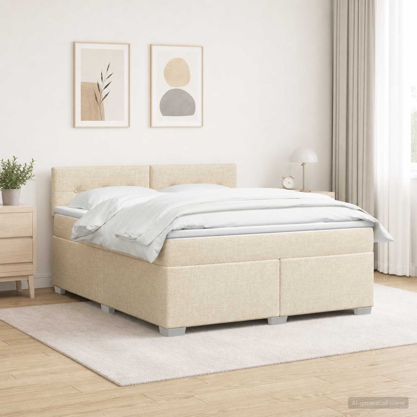 Boxspringbett mit Matratze und LED Creme 160 x 200 cm Stoff