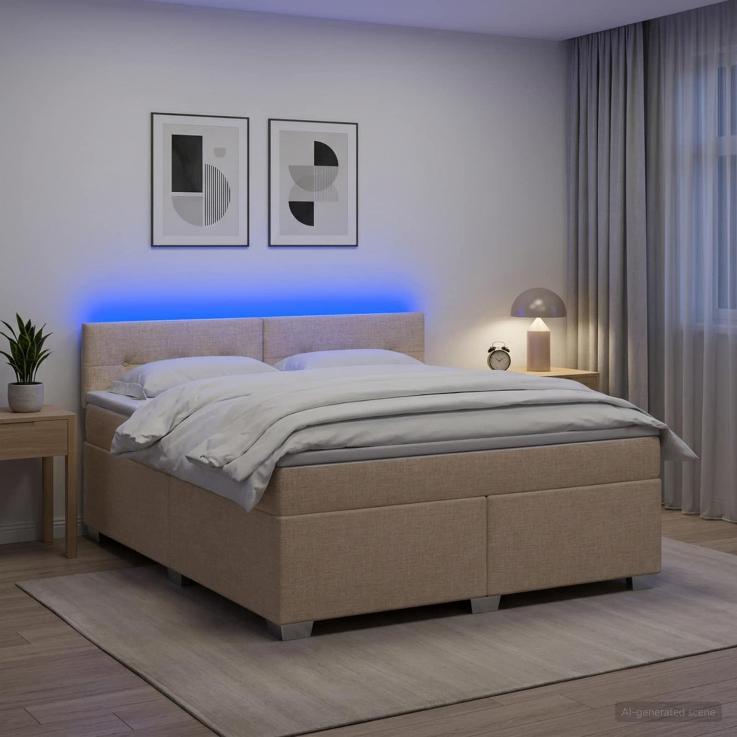 Boxspringbett mit Matratze und LED Creme 160 x 200 cm Stoff