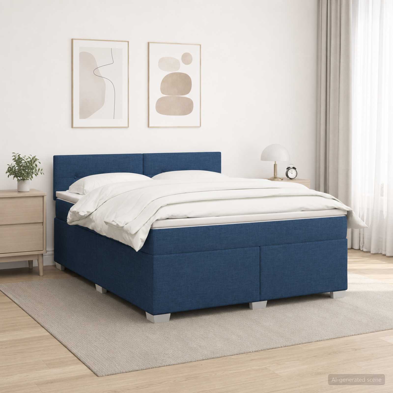 Boxspringbett mit Matratze und LED Blau 160 x 200 cm Stoff