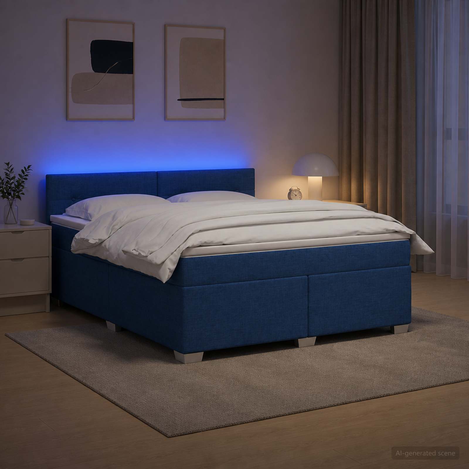 Boxspringbett mit Matratze und LED Blau 160 x 200 cm Stoff
