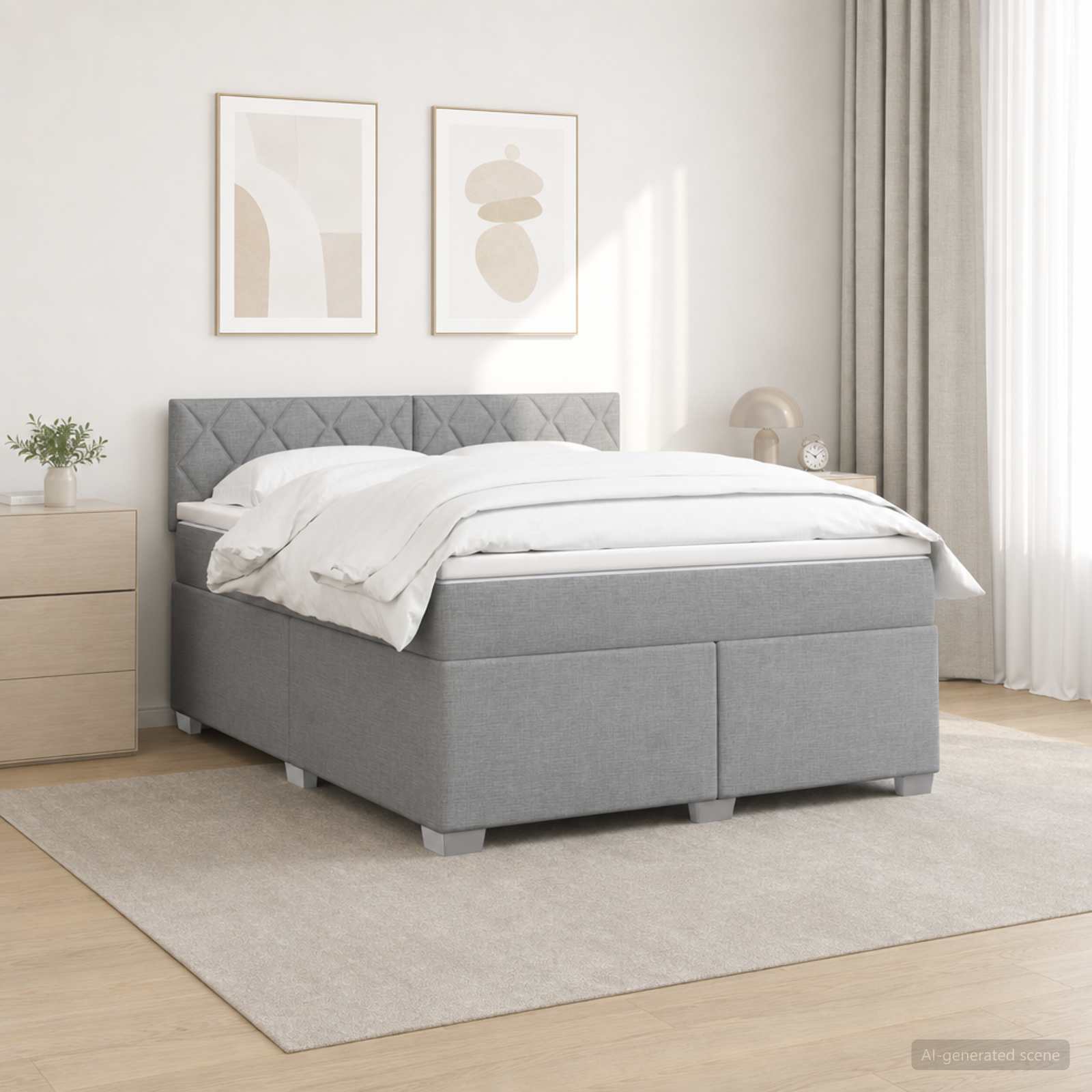 Boxspringbett mit Matratze und LED Hellgrau 180 x 200 cm Stoff