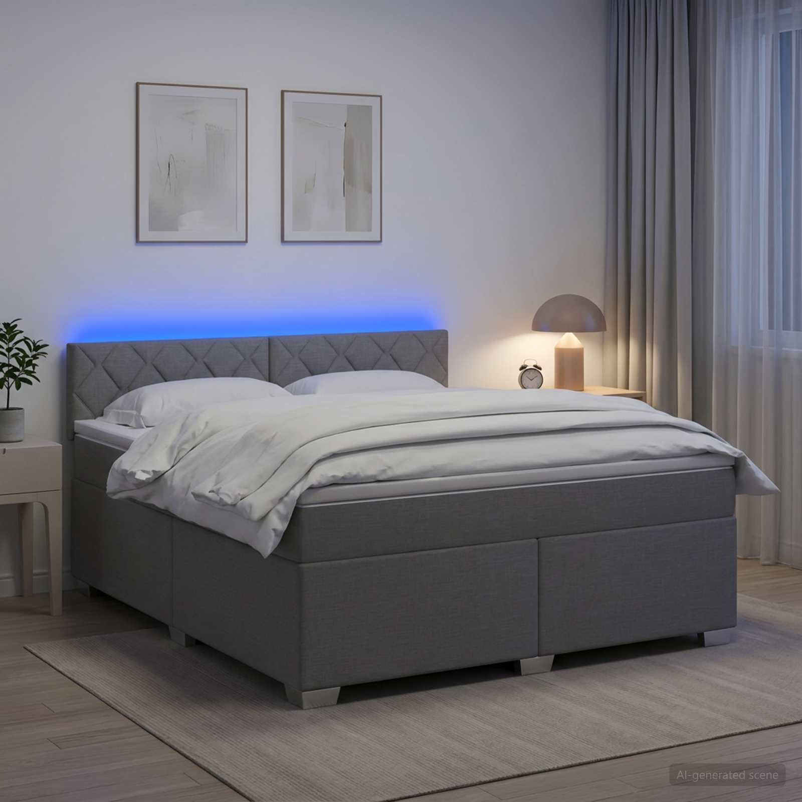 Boxspringbett mit Matratze und LED Hellgrau 180 x 200 cm Stoff