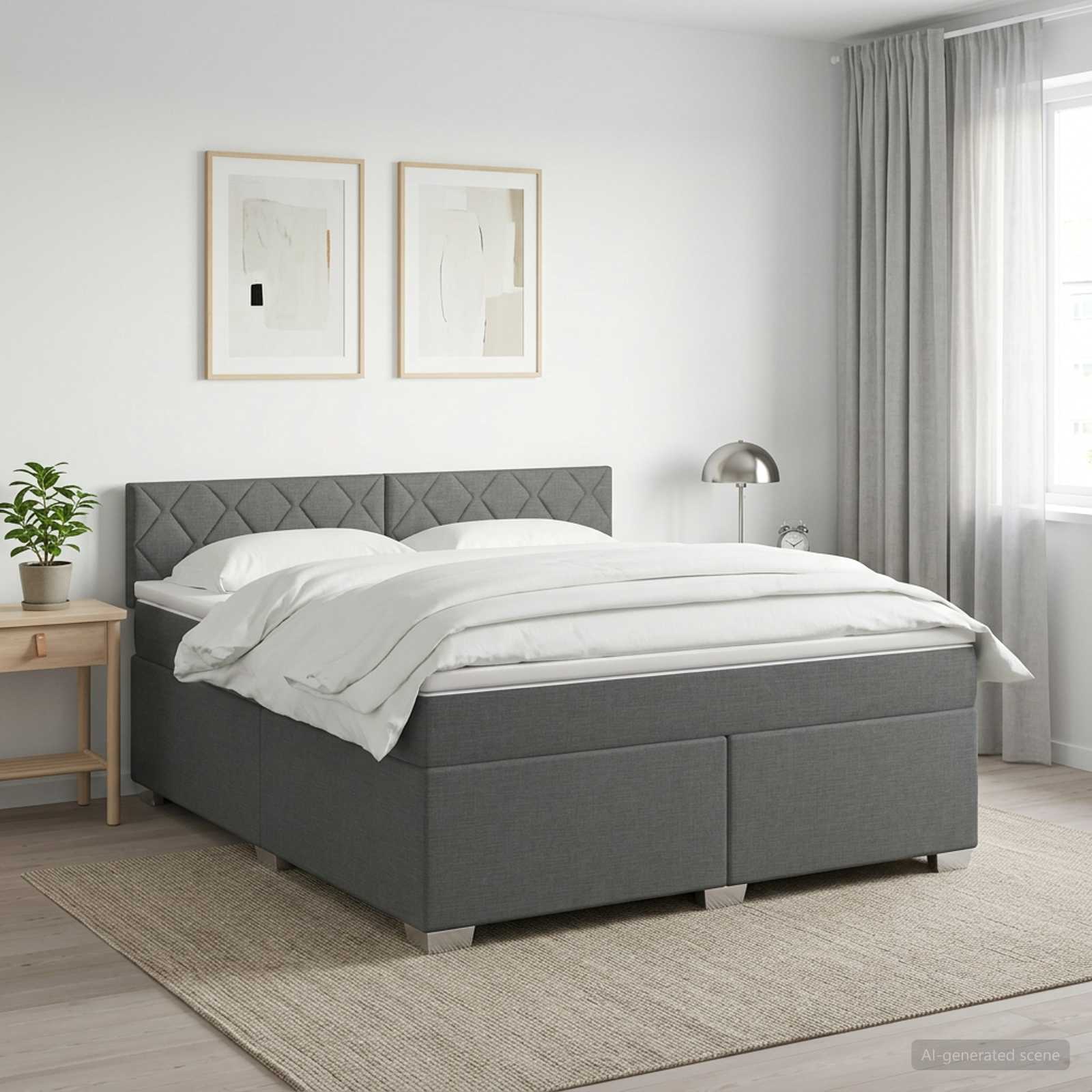 Boxspringbett mit Matratze und LED Dunkelgrau 180 x 200 cm
