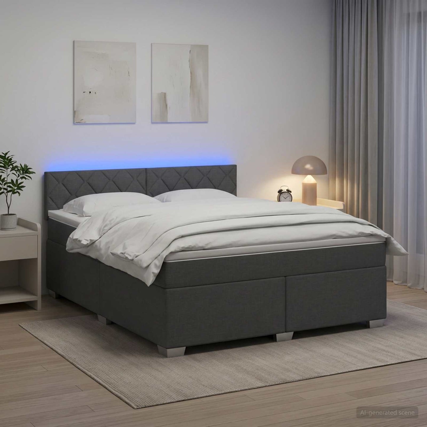 Boxspringbett mit Matratze und LED Dunkelgrau 180 x 200 cm